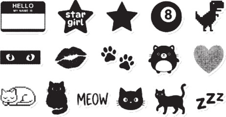 Editable dual tone icon set of Cute cat faces stars hearts and symbols Vector illustration © Meizan 