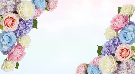 Pastel Floral Frame Design, Colorful Blossoms with Soft Gradient Backdrop