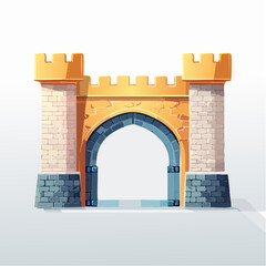 Fototapeta premium An ancient castle gate, with imposing stone and warm-hued ramparts, offering passage