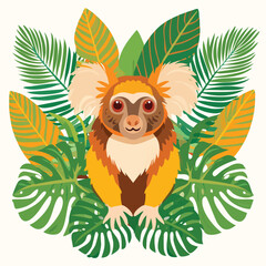 Cartoon lemur surrounded by lush tropical foliage © Drum