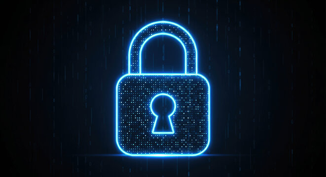 Glowing blue lock icon with neon effect