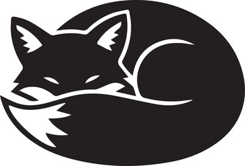 Obraz premium Sleeping Curled Fox Silhouettes Minimalist Forest Animal Tail Vector
