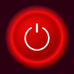 Red backlit power icon on dark background.