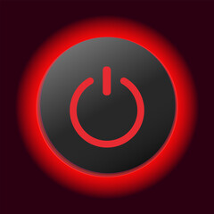 Glowing red power button symbol on dark background.