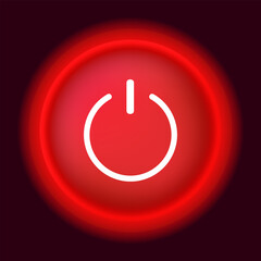 Glowing red power button symbol on dark background.