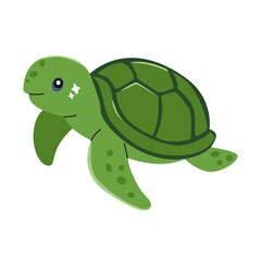 Obraz premium Green sea turtle. Vector illustration isolated on white background. Ocean animal. 