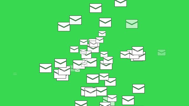 Animation of mail or envelope symbol on a green screen background. 4k video