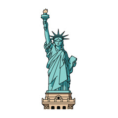 Fototapeta premium Iconic statue of liberty holding torch and book with tablet in new york harbor