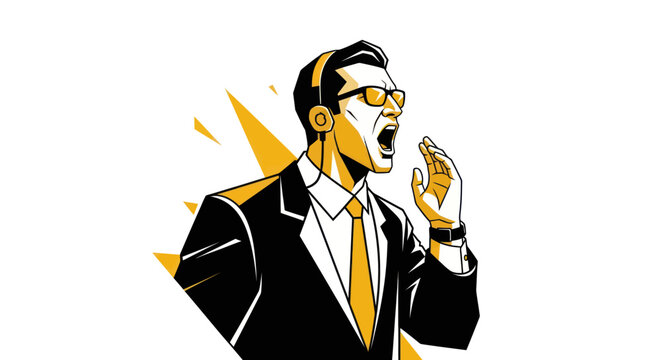 Man wearing headset shouting concept illustration business communication