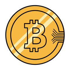 A stylized representation of a bitcoin coin with a lightning bolt symbol crossing through it