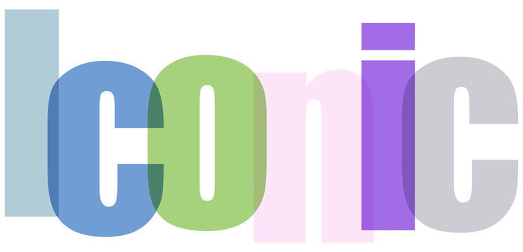 Colorful gradient text displaying the word iconic in a stylized font isolated on transparent background