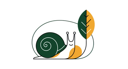 Stylized illustration of a snail and leaf on a white background © Stok