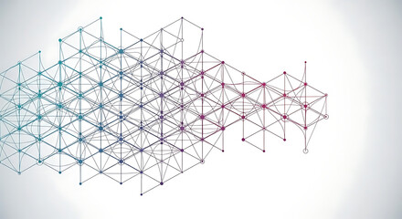 Obraz premium Abstract geometric network structure with connected nodes and lines, representing data or connection concepts, on a light gradient background