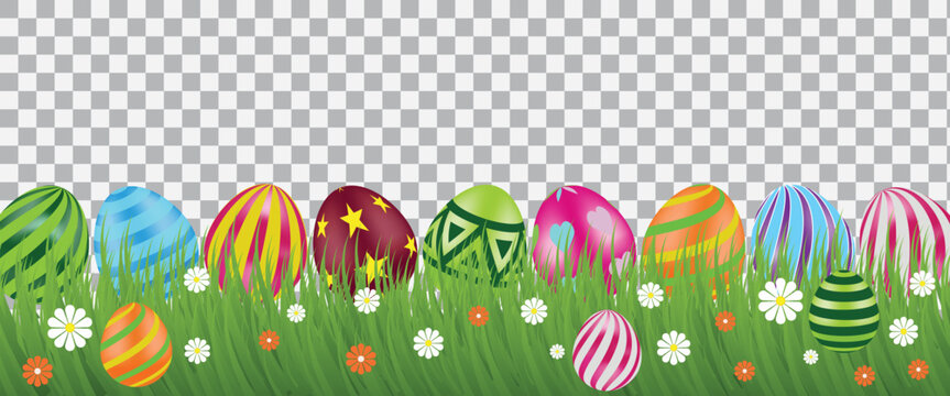 Colorful Easter Eggs in Green Grass Spring Holiday Decoration Banner