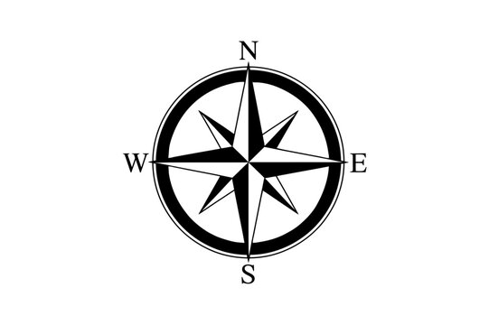 A minimalist vector graphic of a compass with a black and white design