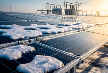 Solar panels providing renewable energy in winter conditions