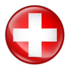 Obraz premium Switzerland Flag Circle 3D Icon. Realistic Glossy Swiss National Symbol for Finance and Alps Tourism.