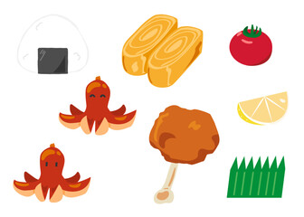 おにぎりとおかずのイラストのセット