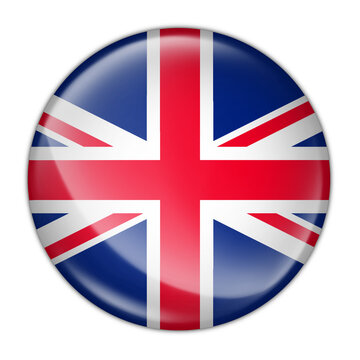 United Kingdom Flag Circle 3D Icon. Realistic Glossy British National Symbol for International Business and Travel.
