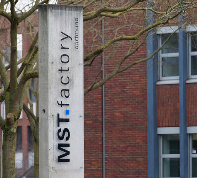 Germany, Dortmund, February 18. 2026, sign or logo of MST Factory Dortmund, a competence center of the Dortmund Technology Center