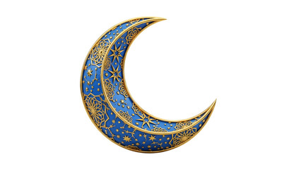 Ramadan Crescent Moon Ornamental Blue Gold Islamic Decorative Symbol