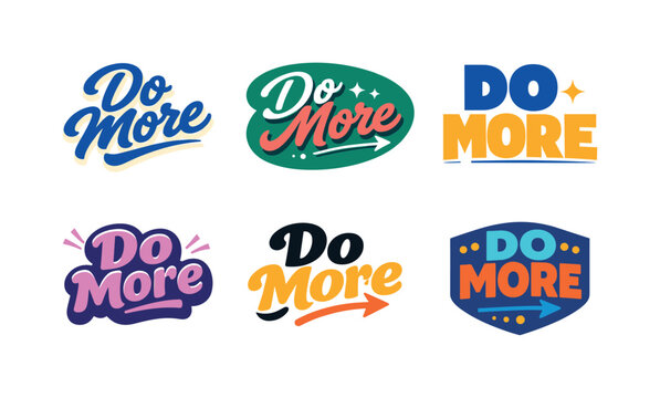 Modern holiday banner with short greeting slogan featuring modern lettering logo set for Do More, stock-ready motivated wordmark