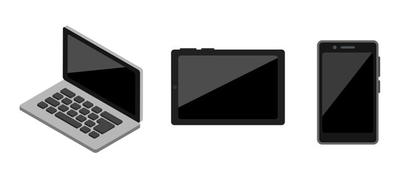 Gadget set. Laptop, tablet, and smartphone. Vector 3D icon set.