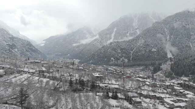 Sangla Winter Drone Shot | Sangla in winters (October-February) is a serene, snow-covered wonderland in Himachal Pradesh's Kinnaur district, featuring temperatures often falling below 
 at night.