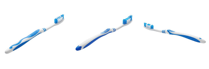 Set of Modern Blue and White Manual Toothbrushes with Transparent Background PNG