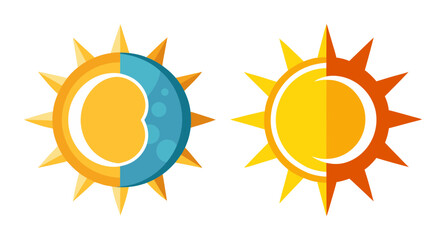 Stylized sun and moon cycle icons, weather concept graphic