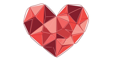 Low-poly red heart shape with faceted surfaces on a white background.