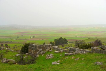 View of the battlefield of the famous battle of Plataea, on 479 BC, where the Greeks defeated the Persians, and ruins of the ancient city, in Boeotia, Greece