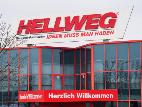 Germany, Dortmund, February 18. 2026, sign or logo of HELLWEG The professional hardware stores