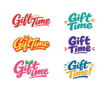 Modern flat holiday banner design highlighting modern lettering logo set for Gift Time, high-demand commercial lettering bundle