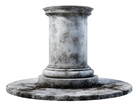 Weathered Stone Pedestal Isolated on Transparent White Background