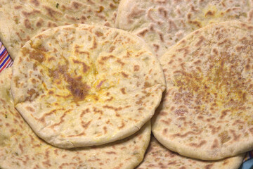 Homemade Amazigh Stuffed Bread, Traditional Moroccan Flatbread Close Up