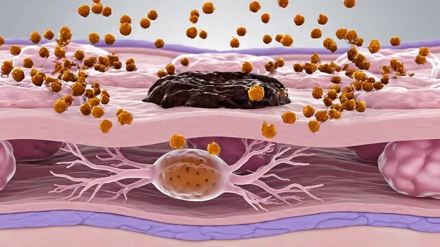 Tranexamic acid serum reducing melanin for skin brightening 3D animation
