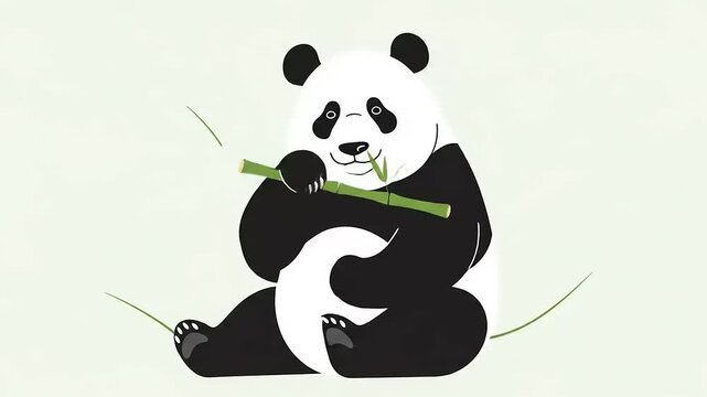 Panda Bear Eating Bamboo Stems Illustration.