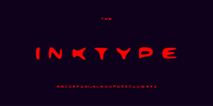 Inktype red blob display font alphabet, organic soft letters for modern titles, gaming logo, sci fi poster, app interface. Quirky display fonts for branding, web design. Vector illustration