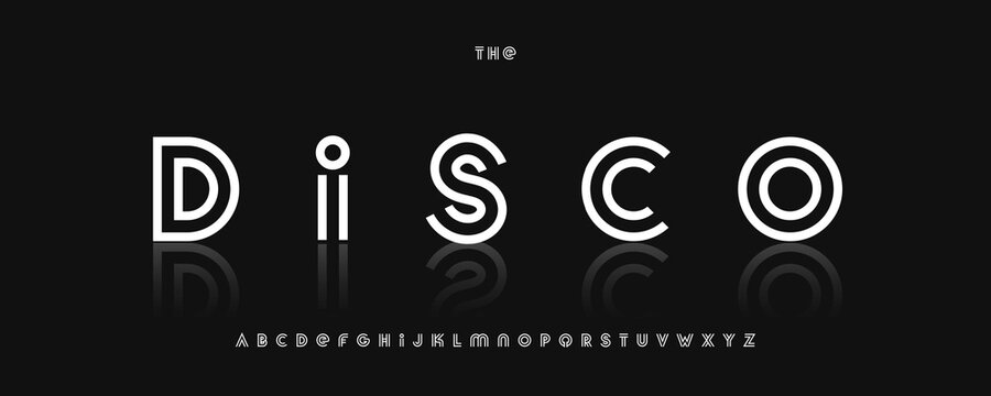 Striped Lines Font, Stripes Line Alphabet, Retro Disco Typography, Bold Parallel Lines Letters, Round Logo Type, Vintage Sport Fonts Design, 90s Disco Party Headline Typeface. Vector Logos Typeset