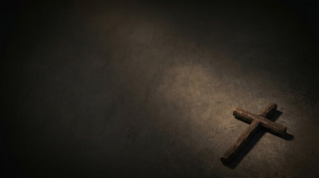 Wooden cross on dark neutral background symbolizing Ash Wednesday  