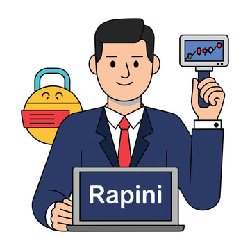 Professional presenting rapini with digital tablet and security symbols