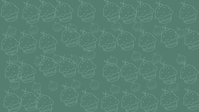 Food doodle illustration of many cupcakes with cherries on top  perfect for bakery menu designs, recipe cards, and dessert blogs.