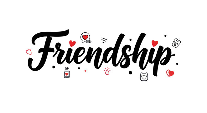 Friendship typography with heart icons