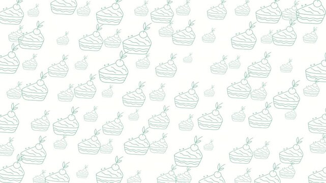 Food doodle pattern featuring handdrawn cake slices topped with cherries, a sweet delight suitable for kitchenthemed designs and packaging.