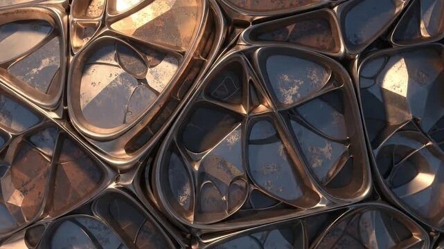 Abstract Organic Metallic Structure with Interlocking Geometric Shapes, Industrial Background