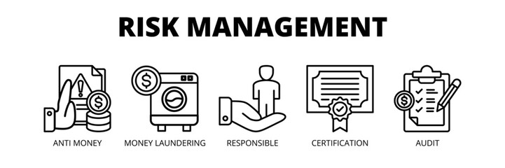 Risk Management web banner icon vector illustration concept for regulatory compliance with icons of anti-money laundering, compliance, responsibility, certification and audit.