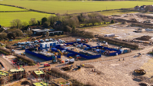 Aerial photo of modern building site. Driffield east Yorkshire. Government plans to build more houses.