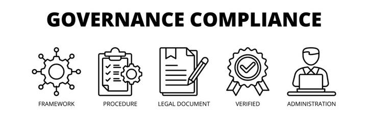 Governance Compliance web banner icon vector illustration concept for regulatory management with icons of framework, procedure, legal document, verification and administration.