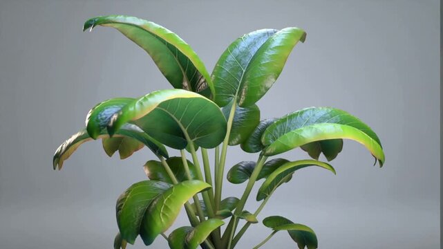 Fiddle Leaf Fig Tree Foliage Close-up on Grey Background